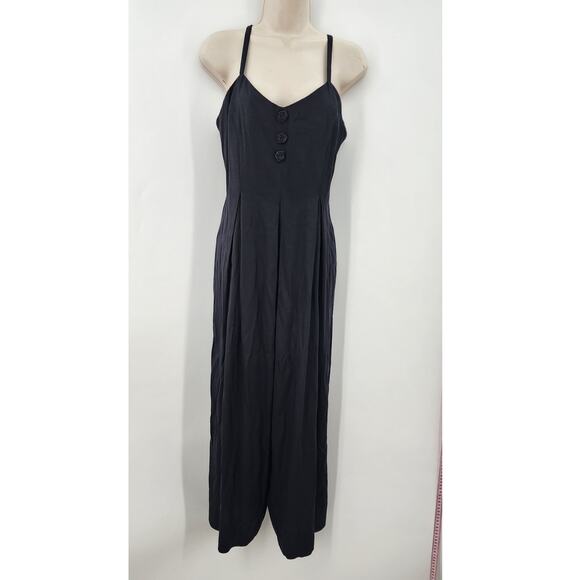 Jeffrey & Diana Pants - Vintage Jeffrey & Diana Black Wide Leg Jumpsuit Black Floral‎ Roset Size 6
